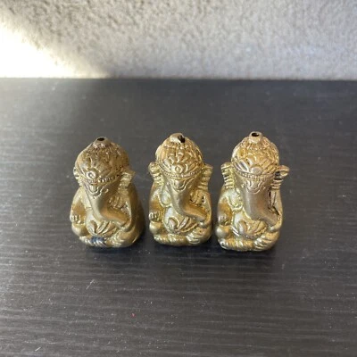 3 PIECE  WHOLESALE LOT HANDMADE BRASS GANESH STATUE INCENSE BURNER : SET OF 3 - Image 1 of 4