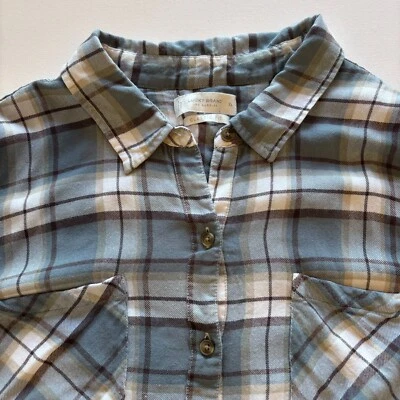 Camisa de franela Lucky Brand para mujer XL abotonada a cuadros azul calce clásico manga larga Foto 1 de 4