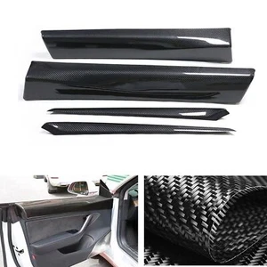 For 2021-22 Tesla Model 3 Car Interior Door Panel Cover Trim Carbon Fiber Glossy - Picture 1 of 8