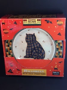 Sakura Debbie Mumm Halloween 4er Set 8" Salat Dessert Teller 1998 Hexe Katze - Bild 1 von 12