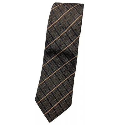 HUGO BOSS Silk Tie ITALY XL Brown Tartan W:3.6" EUC - Image 1 of 4