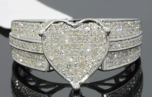.85 CARAT DIAMOND STERLING SILVER RHODIUM HEART ENGAGEMENT BRIDAL WEDDING RING - Picture 1 of 6