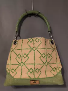 Elaine Turner Bag Large Woven Straw Lime Green Pink Shoulder Tote Purse *READ* - Picture 1 of 10