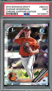 Bowman Draft Chrome Sapphire Edition 2019 #BDC22 Gunnar Henderson Rookie PSA 9 - Foto 1 di 2