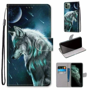 Flip Wolf Moon Card Wallet Phone Case For iPhone 11 12 13 Pro Max XR X 6 7 8 SE - Picture 1 of 12