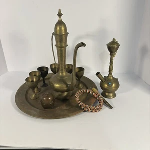 Vintage Brass Aftaba With 6 Small Goblets Tray Hookah And Incense Holder - Picture 1 of 24