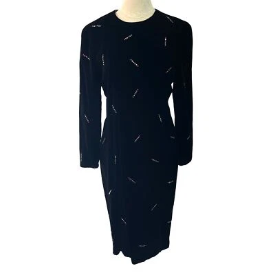 Vestido Chetta B Mujer Vintage Talla 6 Midi Negro Terciopelo Manga Larga Retro Clásico Foto 1 de 4