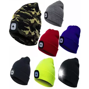 Unisex Rechargeable LED Beanie Hat Knit Light Up Headlamp Cap USB-7 Colors - Picture 1 of 17