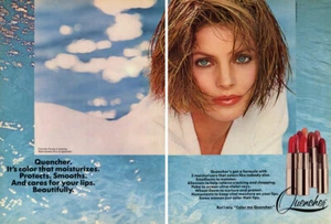 Quencher Priscilla Presley 1985 lápiz labial vintage anuncio de revista de 1 página - Imagen 1 de 1