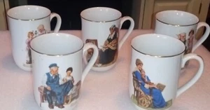Vintage 1982 Norman Rockwell Museum Kaffeetassen Tassen 5er Set weiß mit Goldrand - Bild 1 von 8