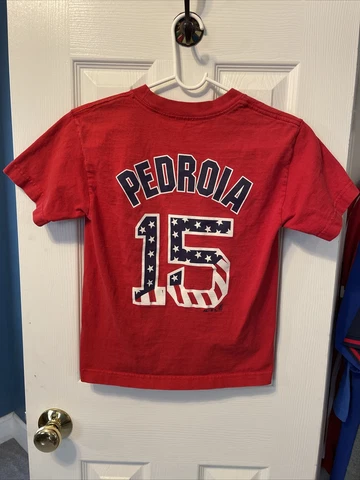 Dustin Pedroia Boston Red Sox baseball Majestic boys red shirt size medium Cover