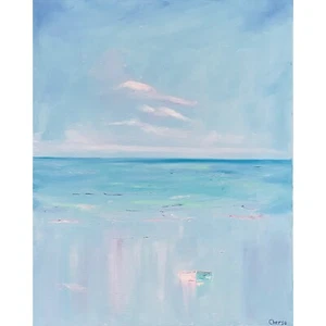 Boat Painting Abstract Seascape Original Art Boat Canvas Artwork 16 by 20 In - Picture 1 of 8