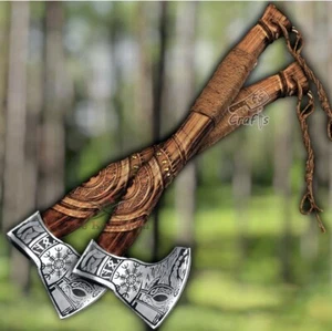 Lot of 2 Hand Forged Viking Ragnar Axe Valhalla Dane Axe Camping Norse Hatchet - Picture 1 of 3
