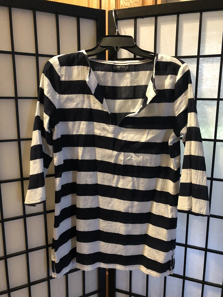 Traje de baño a rayas azul y blanco Nautica para mujer mediano M gasa de algodón Foto 1 de 3