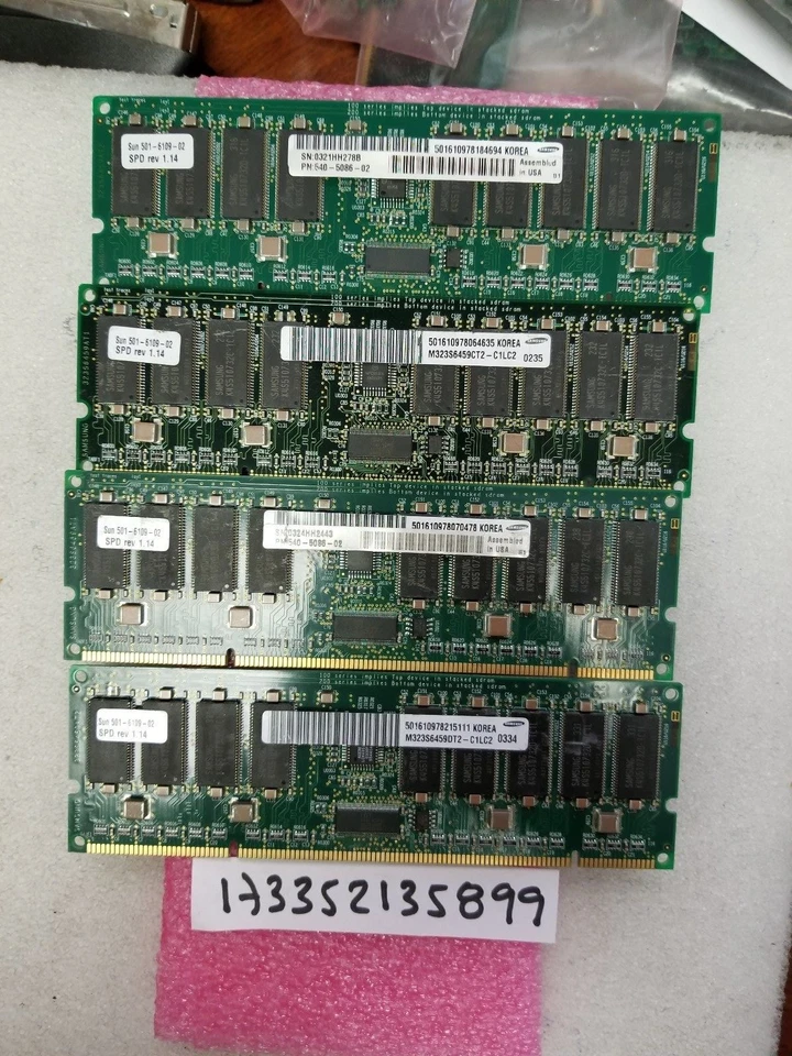 SUN MICRO 4GB KIT 4X 1GB 232p PC133  Registered ECC SDRAM DIMM X7056A  501-6109 - Image 1 of 1