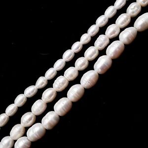 2.0mm Hole Fresh Water Pearl Oval Rice Beads 7-8mm 9-10mm 11-12mm 14" Strand
