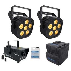 (2) Chauvet DJ Ezlink Par Q6 BT Wireless Bluetooth Wash Lights+Bag+LED Fogger - Picture 1 of 12