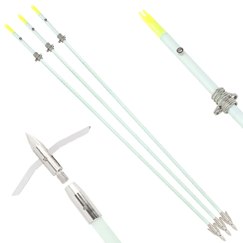 36" Bow Fishing Arrows Night Glow Broadheads Solid Fiberglass Archery Hunting - Image 1 of 4