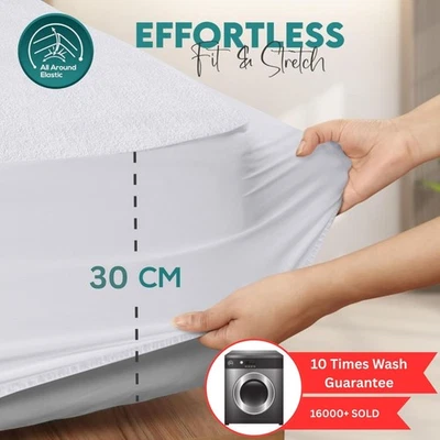 Waterproof Terry Towel Mattress Protector Fitted Sheet Bed Cover Non-Allergenic - Image 1 of 4