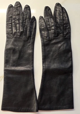 Guantes Negros Winkelmans De Colección Medianos Largos 11" Talla 6.5 Italia Tal vez Cuero Foto 1 de 4