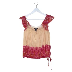 Vintage Y2K Lucky Brand Gr. XS Flatterärmel Paisley Baumwolle-Seide Boho Shirt Neu mit Etikett - Bild 1 von 8