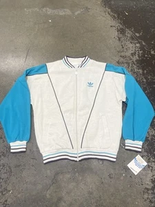 Vtg NOS 90s Adidas Track Jacket Logo Trefoil Full Zip SZ M Grey Teal NWT - Picture 1 of 5