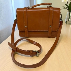 Ecosusi Brown Tan Cognac Leather Crossbody Satchel Purse Messenger Bag - Picture 1 of 24