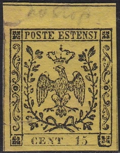 Modena c.15 giallo varietà tipografica "Senza punto dopo cent" nuovo con gomma - Foto 1 di 2