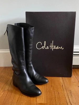 Cole Haan Womens Arlington US8B Black Leather Side Zip Tall Riding Boots D42143 - Image 1 of 4