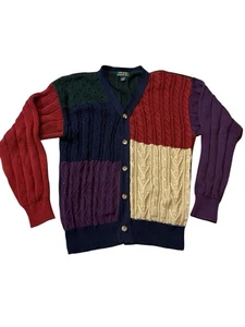 Vtg Alexander Julian Sweater Men Large Color Block Cable Knit Grandpa Cardigan - Picture 1 of 6