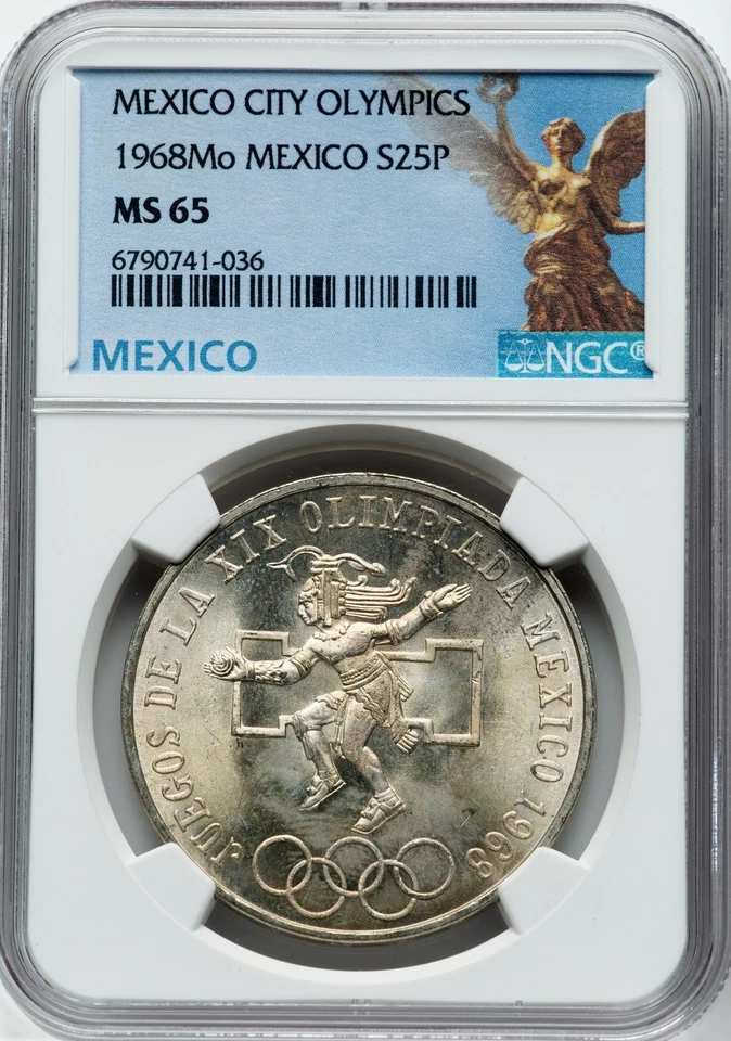 1968 Mexico Silver 25 Pesos NGC MS65 Olympic Games Aztec Dancer Mexico City - Image 1 of 3