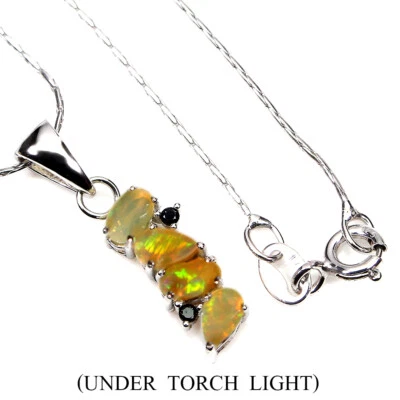 925 Argento Sterling Collana Ovale Opale di Fuoco 5x3mm Nero Spinello Gemma - Immagine 1 di 4