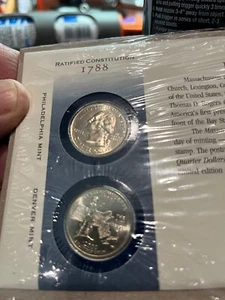 Quarter 2000 Massachusetts P & D State 1st Day of Issue & Mintage in Cellophane - Picture 1 of 5