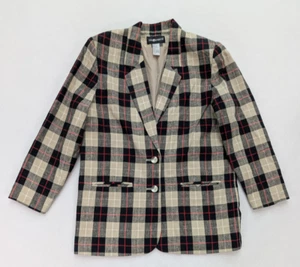 Sag Harbor Vintage Women's Linen Blend Blazer Jacket Size 14 Plaid - Picture 1 of 14