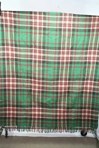 Manta vintage estilo suroeste 62x52"" verde roja y marrón tejida lana - Imagen 1 de 8