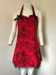 STUNNING!! Black & Red Floral Haltern Neck Under skirt Dress - By H&R - Size 10 - Picture 1 of 4
