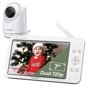bonoch Baby Monitor con Telecamera e Audio,7"720P HD Video,PTZ Remoto,8 Ninne Nanne - Foto 1 di 8