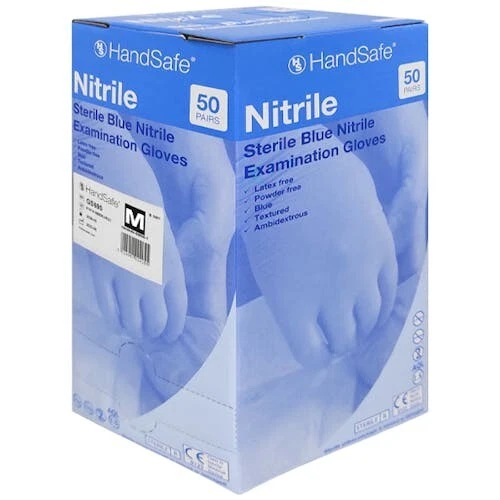 STERILE GLOVES BLUE NITRILE HANDSAFE EXAMINATION GLOVES LATEX FREE POWDER FREE