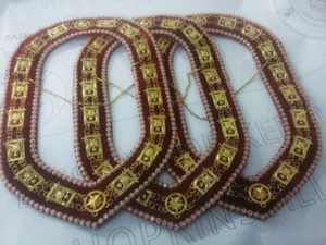 MASONIC SHRINER'S CHAIN COLLAR GOLDEN ON RED VELVET with Rhinestones 3 pcs - Bild 1 von 6
