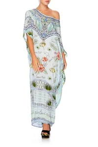 Camilla Kaftan Talla Única Cuello Redondo Tonos de Río 100% Seda Cóctel - Imagen 1 de 17