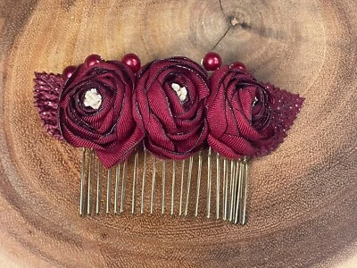 Peine de pelo brote de tulipán rojo granate clip de pasador francés accesorios nupciales para el cabello Foto 1 de 3