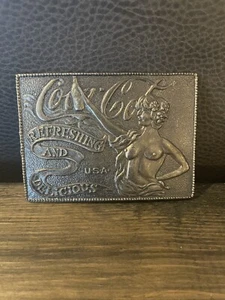 Vintage Brass Coca-Cola Belt Buckle Coke Refreshing and Delicious Topless Lady - Picture 1 of 2
