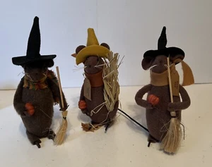 Lot Of 3 Primitive MOUSE WITCHES HALLOWEEN Rustic Fabric Farmhouse - Picture 1 of 10