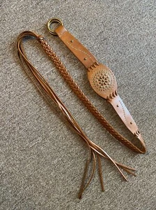 Vintage Damen L Express braun geflochtene Lederschlaufe Quaste Nieten Boho Western - Bild 1 von 7