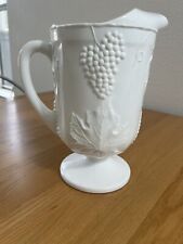 Indiana Colony Milk Glass Opaque White Harvest Grape Footed Pitcher 64 ounce M10