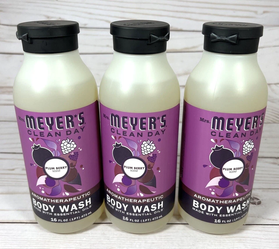 Mrs. Meyer's Body Wash Plum Berry Clean Day Aromatherapeutic Essential Oil 3Pk