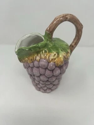 Jarra de uva Bassano vintage púrpura pintada a mano Italia mayólica de cerámica 7,5" Foto 1 de 4