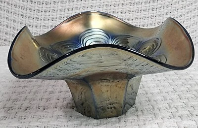 Antique Fenton Peacock Tail Ruffled Hat Dish Cobalt Blue - Image 1 of 4