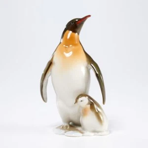 Hutschenreuther Germany Penguin w Baby Porcelain Figurine Auchtzinger Signed 5” - Picture 1 of 7