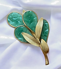 Vintage French Gripoix Brooch Mid Century Estate Poured Glass Leaves Iridescent